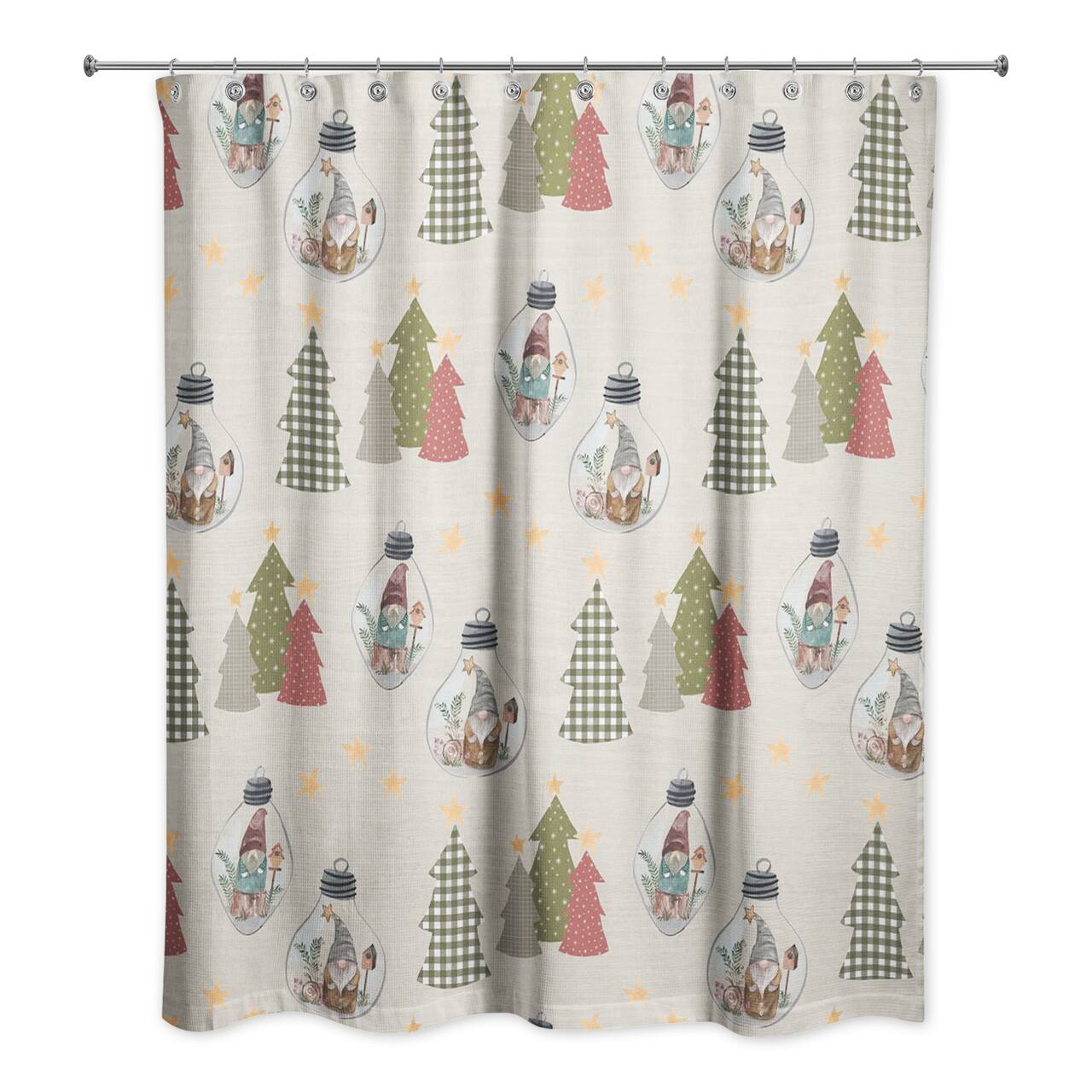 Cream Tree & Globe Pattern Shower Curtain